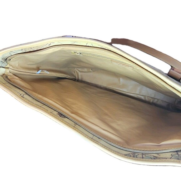 Allan Edward Leather World Map Begie Tote Bag Unique Map Design Shoulder Bag - Picture 7 of 16